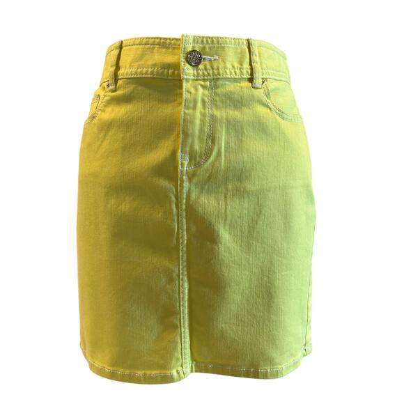 Cache Yellow Lemon Ice Denim Metal Button 5 Packet Skirt New Stretch $98 NWT - Picture 3 of 7